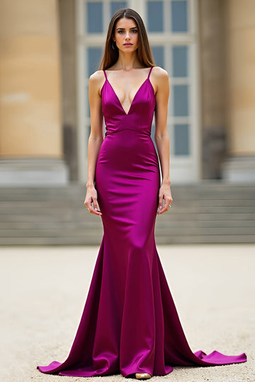 Sirène Spaghetti Straps Violet foncé Robe de bal longue